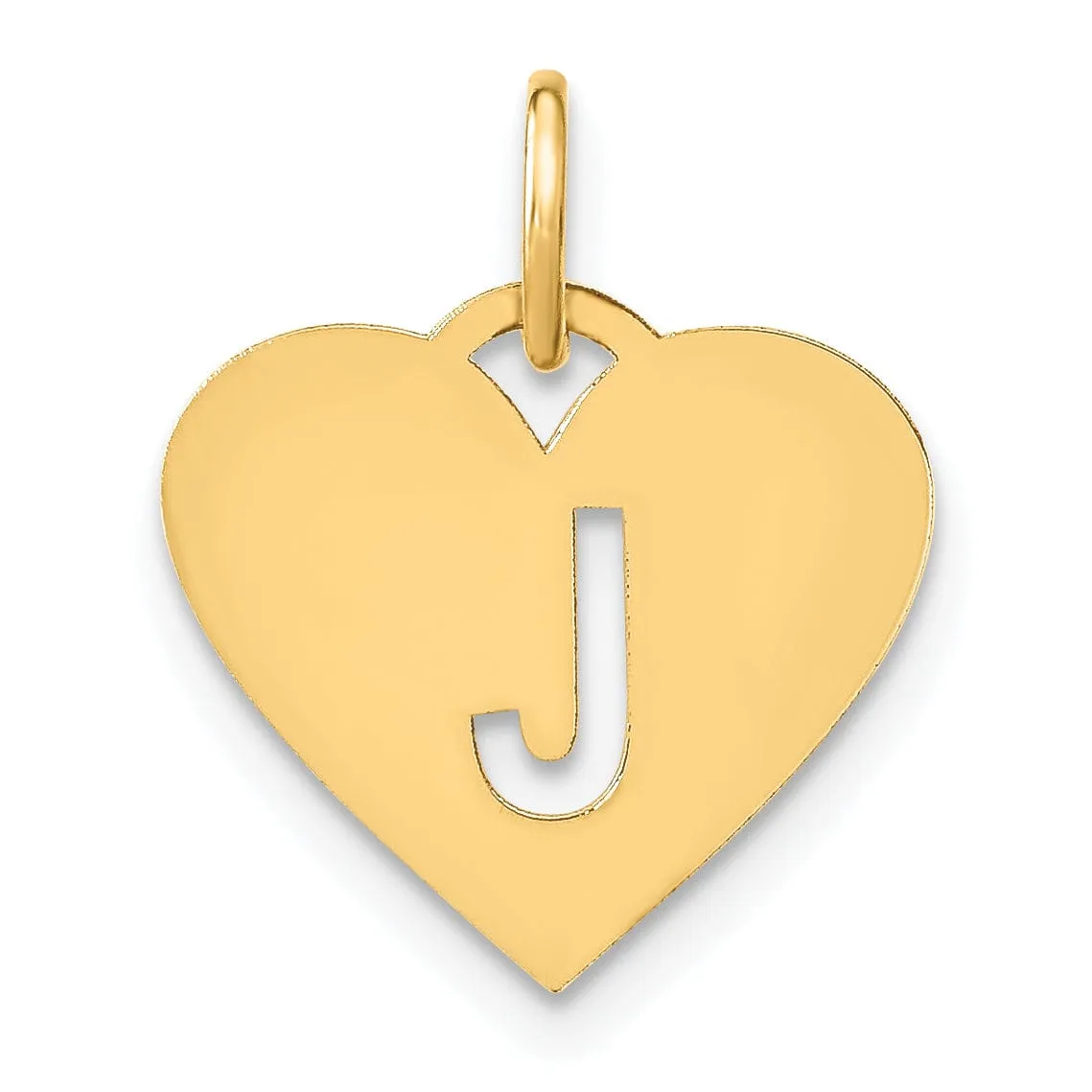 14k Yellow Gold Heart Cut-Out Letter J Initial Pendant