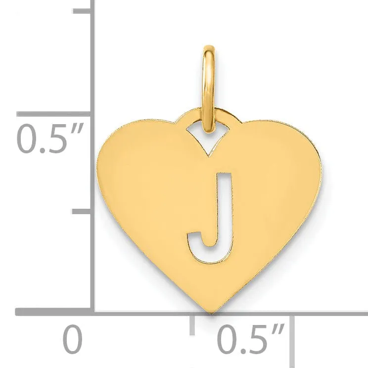 14k Yellow Gold Heart Cut-Out Letter J Initial Pendant