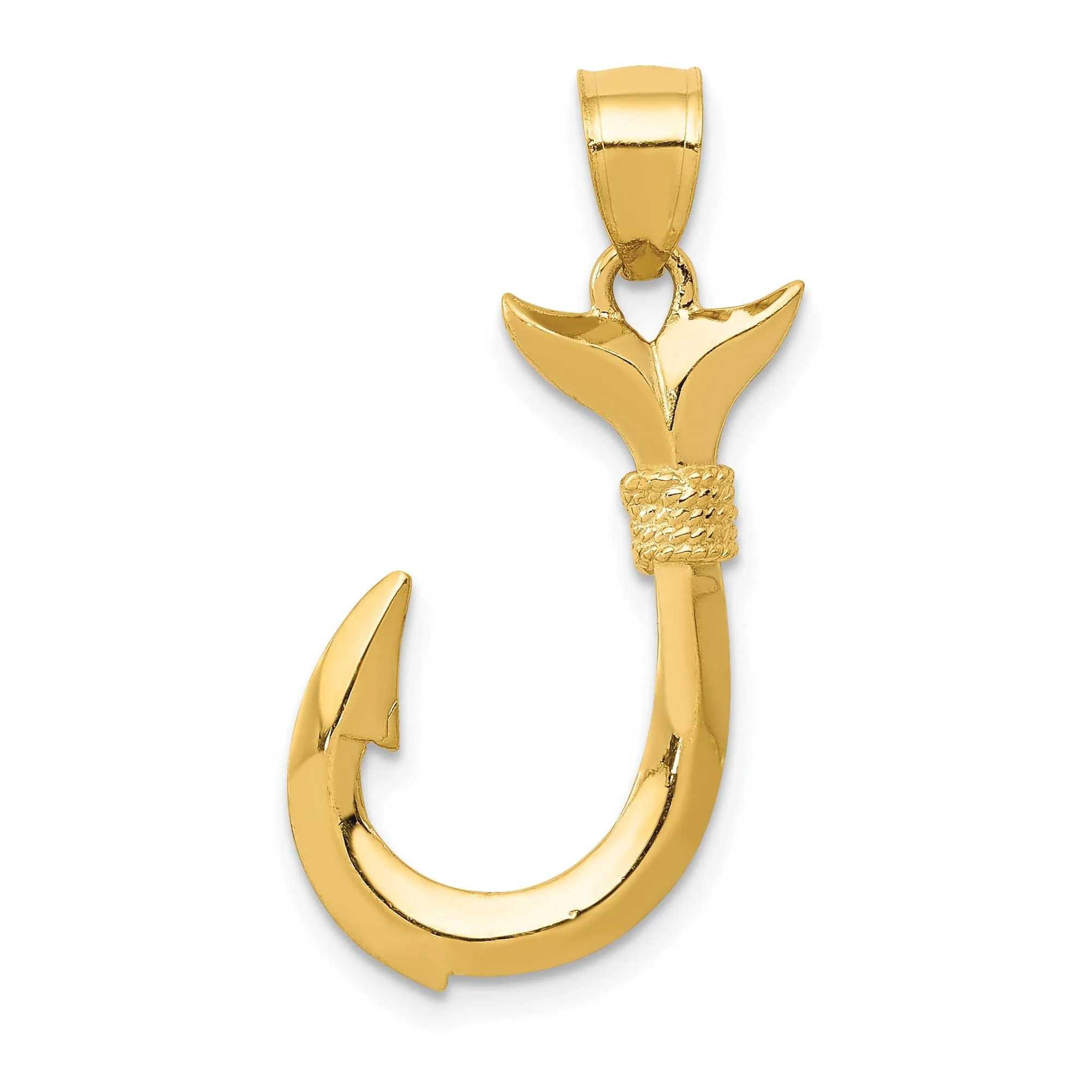 14k Yellow Gold Whale Tail Hook Pendant