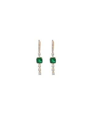 1.70ct Diamond Emerald 14K Gold Dangle Drop Hoop Earrings