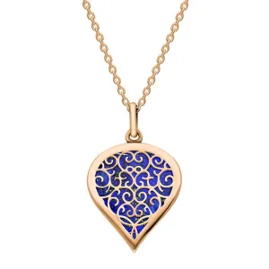 18ct Rose Gold Lapis Lazuli Flore Filigree Medium Heart Necklace