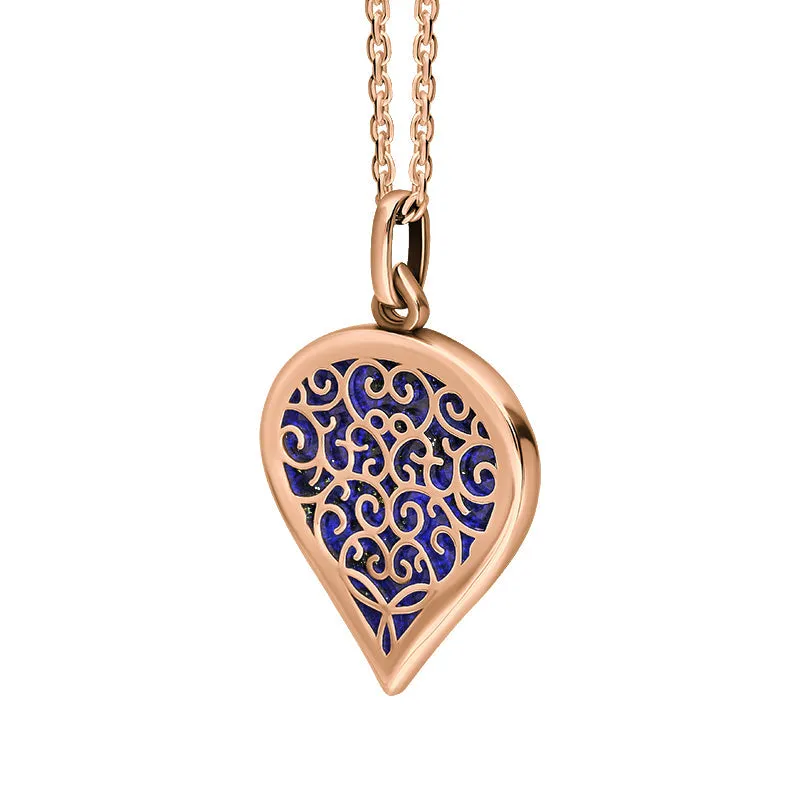 18ct Rose Gold Lapis Lazuli Flore Filigree Medium Heart Necklace