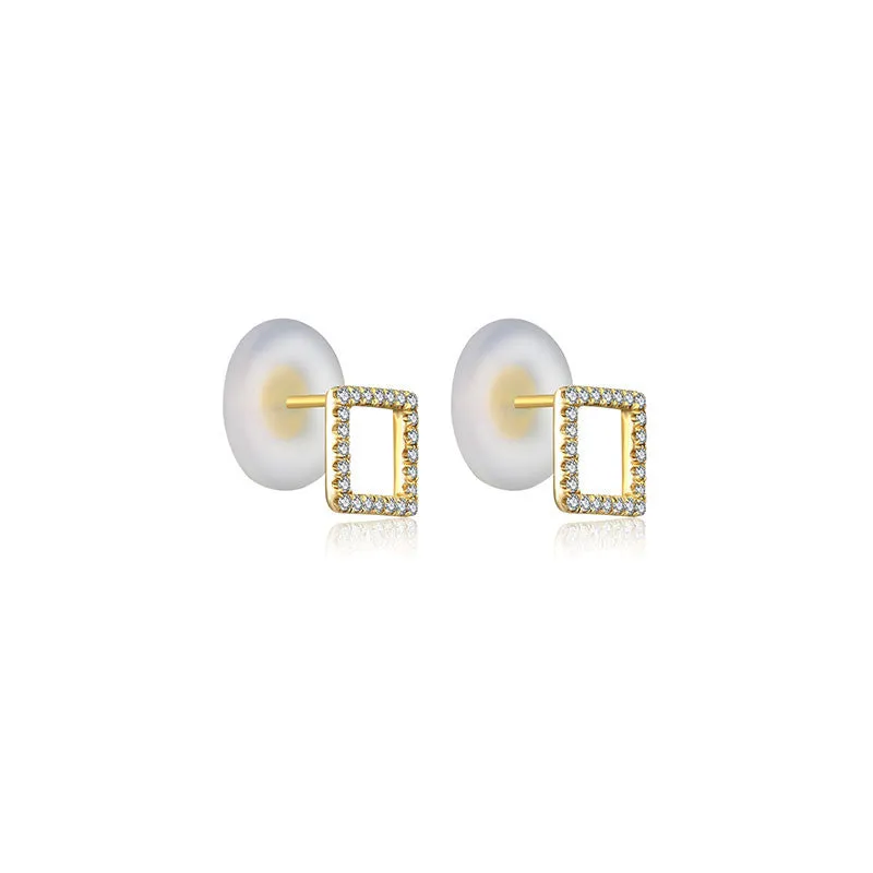 18k Gold Hollow Square Diamond Earring