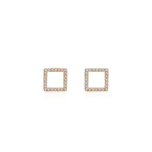 18k Gold Hollow Square Diamond Earring