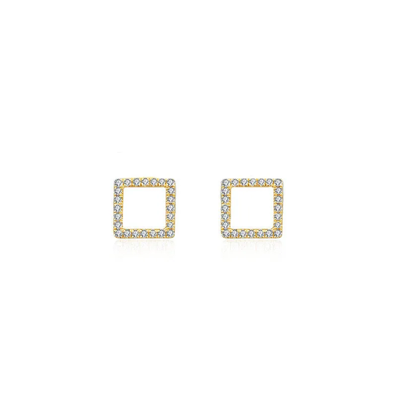 18k Gold Hollow Square Diamond Earring