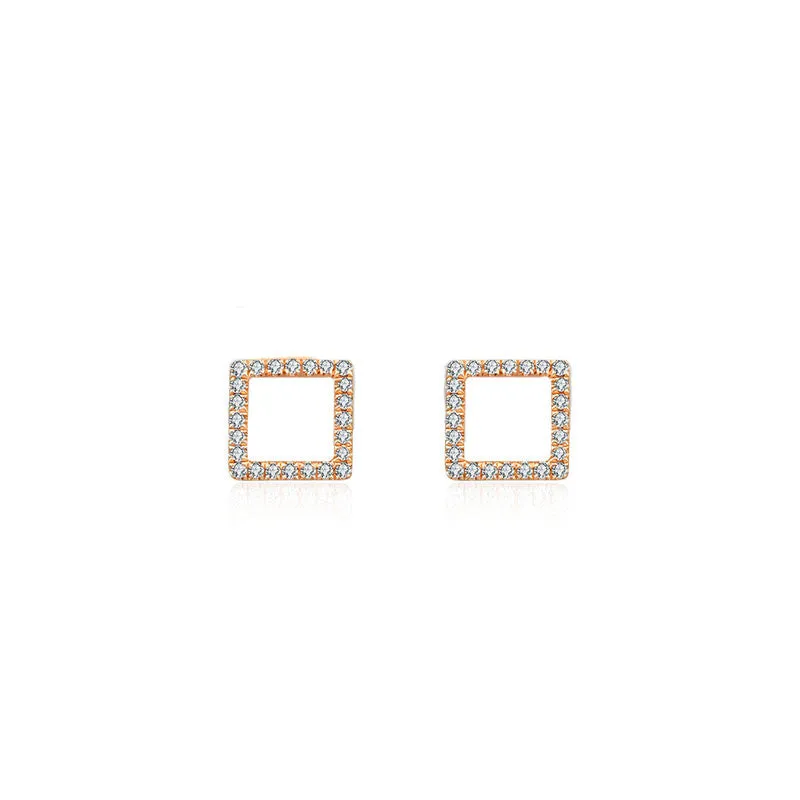 18k Gold Hollow Square Diamond Earring