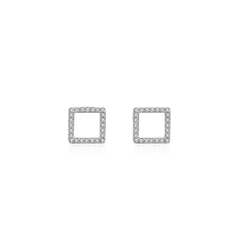 18k Gold Hollow Square Diamond Earring