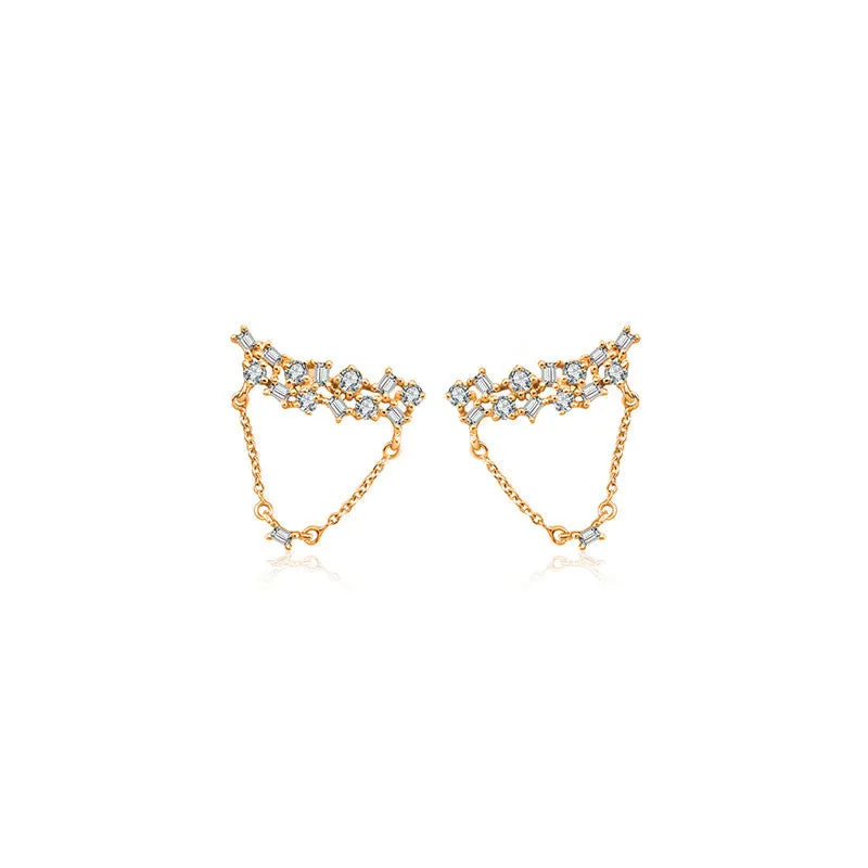 18k Gold Irregular Shape Chain Diamond Earring