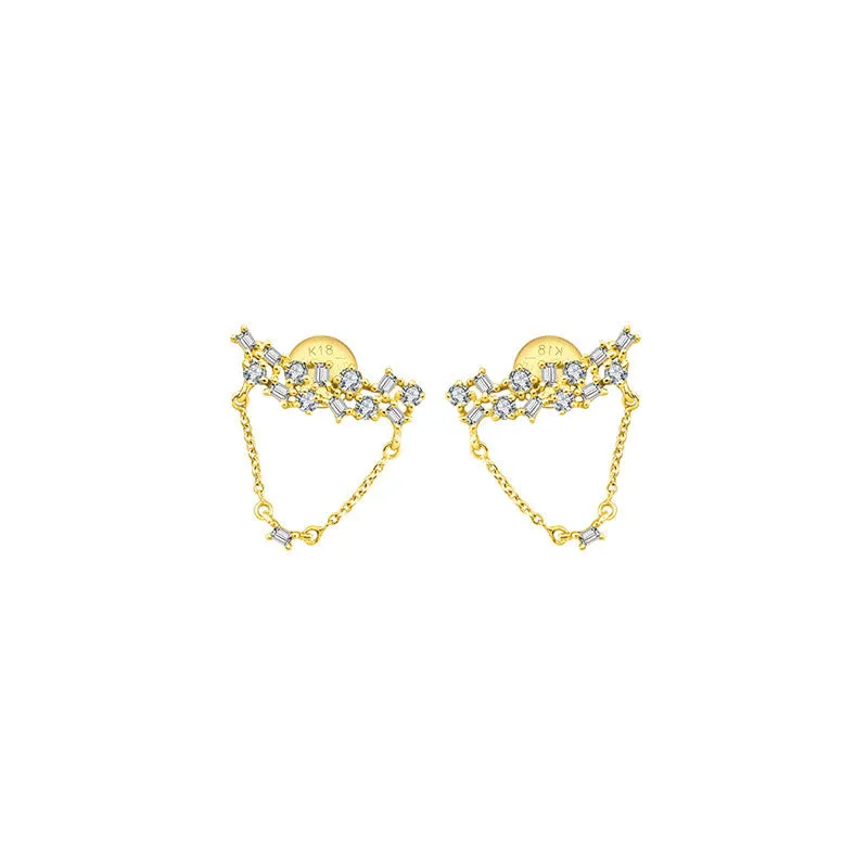 18k Gold Irregular Shape Chain Diamond Earring