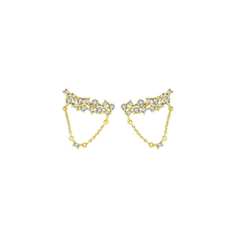 18k Gold Irregular Shape Chain Diamond Earring