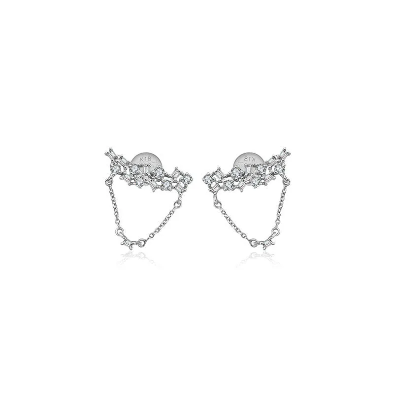 18k Gold Irregular Shape Chain Diamond Earring