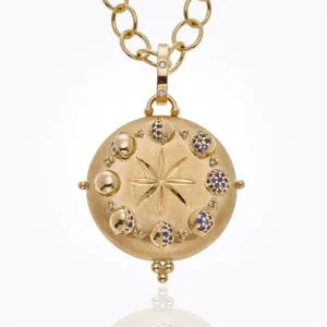 18K Lunar Phase Locket with blue sapphire in diamond