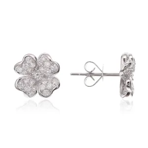 18K White Gold Diamond Flower Stud Earrings