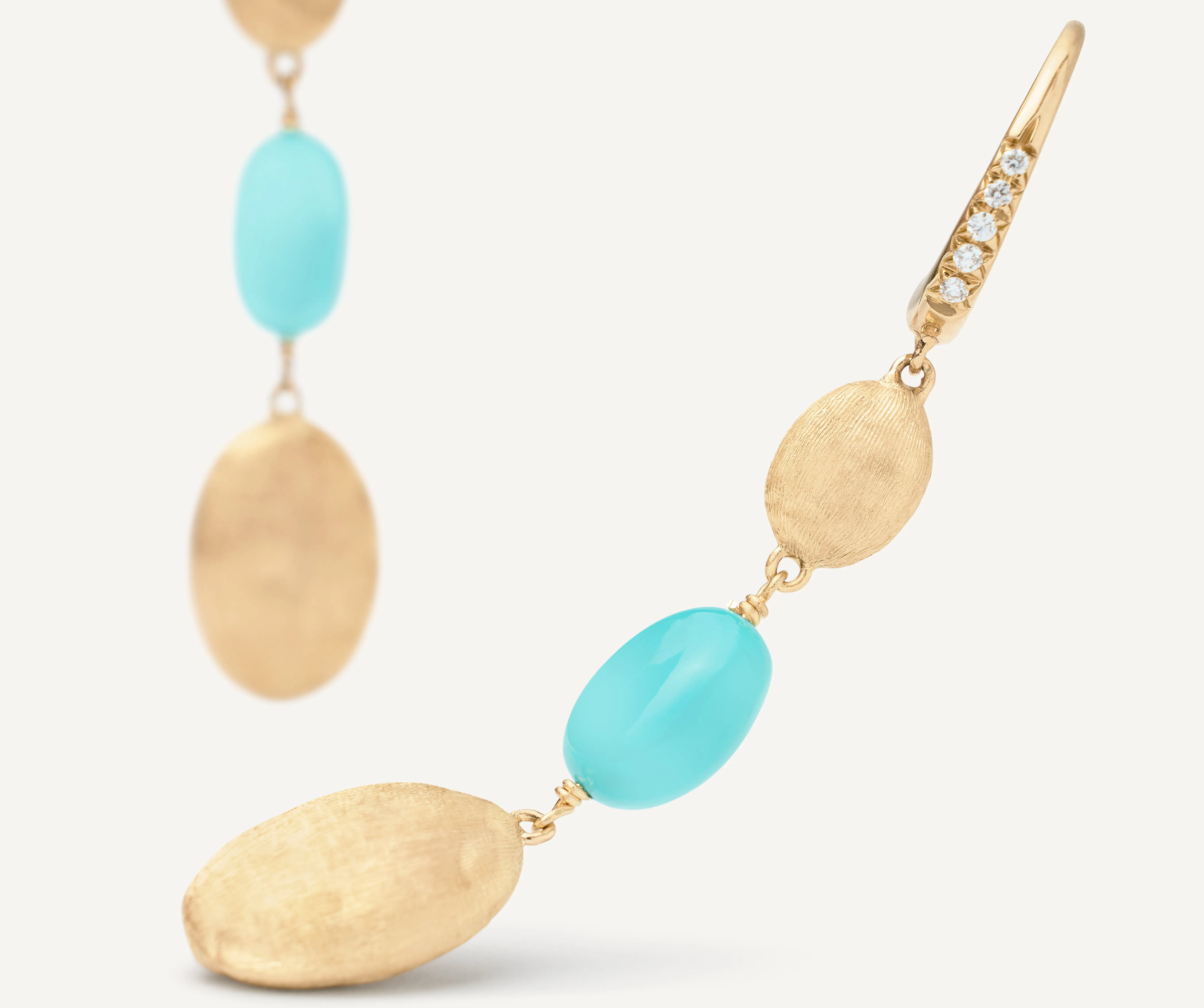 18K Yellow Gold Drop Earrings with Turquoise and Diamond Clip