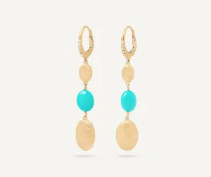 18K Yellow Gold Drop Earrings with Turquoise and Diamond Clip