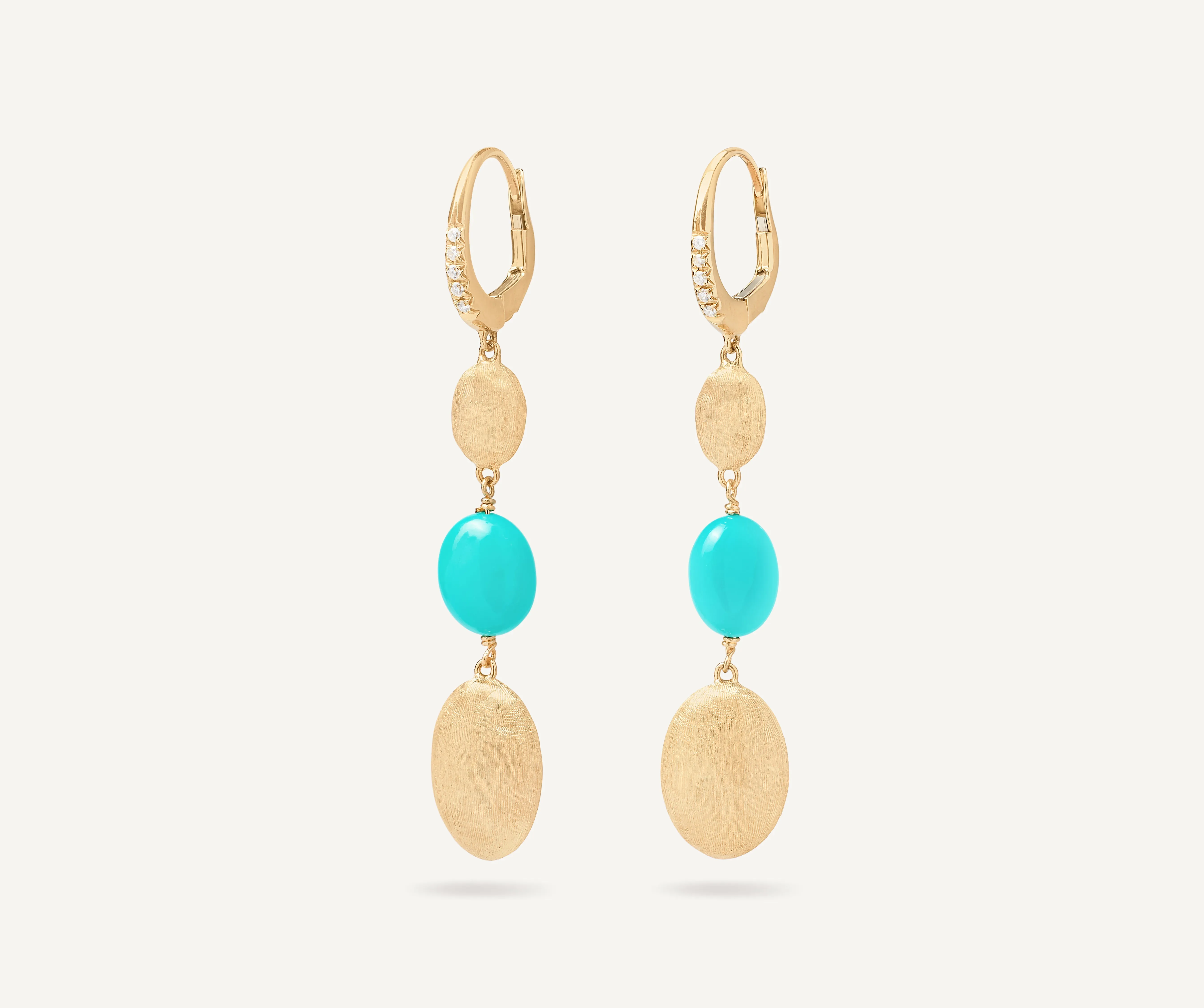 18K Yellow Gold Drop Earrings with Turquoise and Diamond Clip