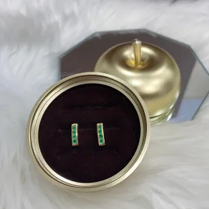 18K Yellow Gold Luxury Stud Earrings With Emerald / 1.9gr