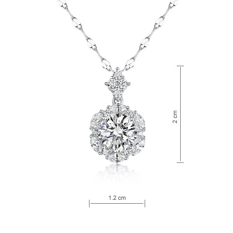 2 Carats Moissanite Diamond Flower Pendant Necklace 925 Sterling Silver XMFN8156