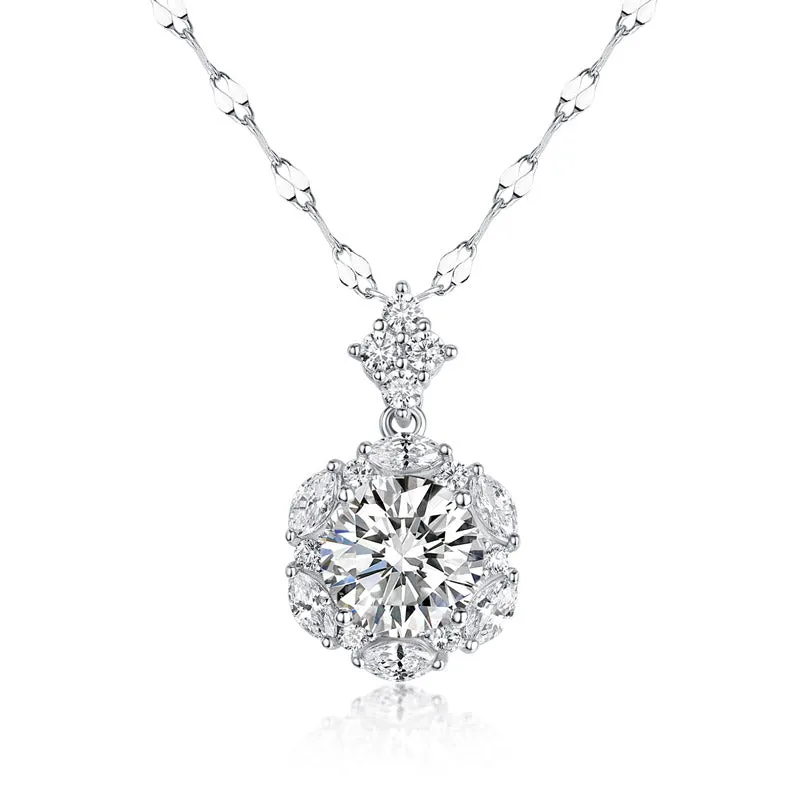 2 Carats Moissanite Diamond Flower Pendant Necklace 925 Sterling Silver XMFN8156