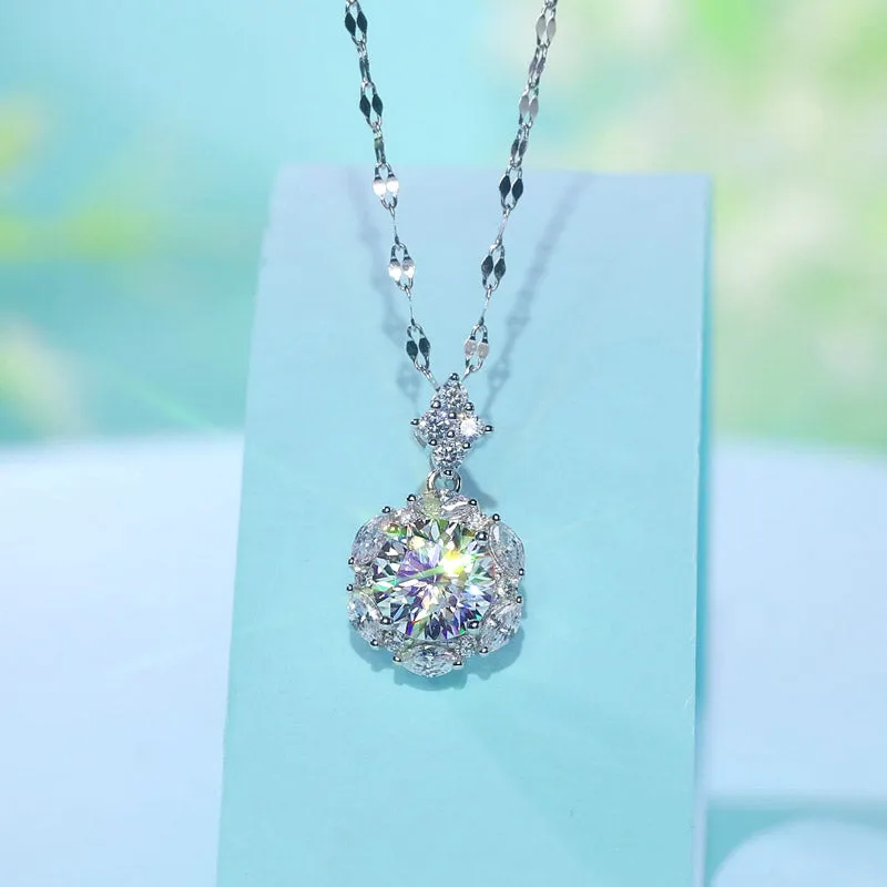 2 Carats Moissanite Diamond Flower Pendant Necklace 925 Sterling Silver XMFN8156