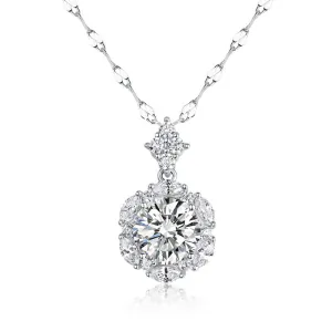 2 Carats Moissanite Diamond Flower Pendant Necklace 925 Sterling Silver XMFN8156