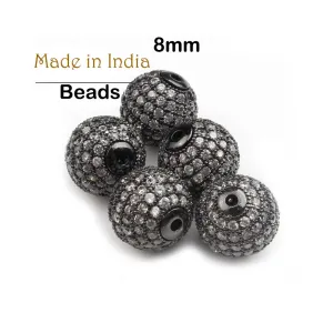 2 PIECES PACK' CZ MICRO PAVE ROUND BALL BEAD, CUBIC ZIRCONIA PAVE BEADS, SHAMBALLA BALL BEADS CZ SPACE BEADS' 8 MM COLOUR: Black