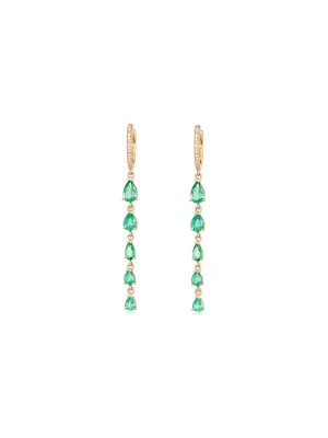 2.11ct Diamond Emerald 14K Gold  Huggie Dangle Drop Earrings