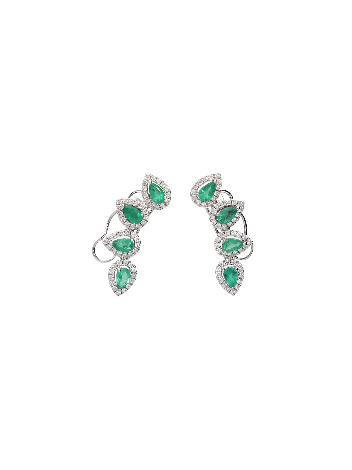 2.20ct Diamond Emerald 18K Gold Four Drops Climber Earrings