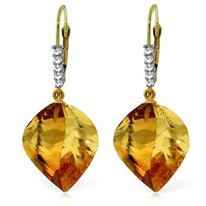 23.65 Carat 14K Solid Yellow Gold Leverback Earrings Diamond Briolette Citrine