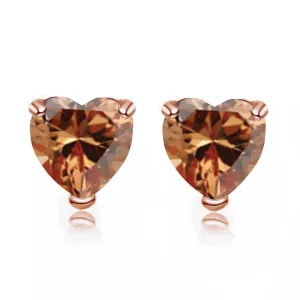 24k Rose Gold Plated 1 Carat Heart Created Citrine Sapphire Stud Earrings