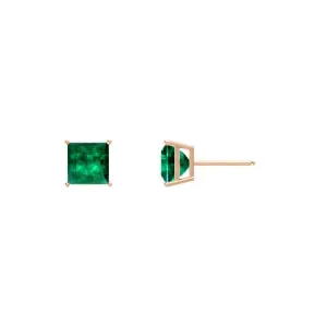 24k Rose Gold Plated 2 Cttw Emerald Princess Cut Stud Earrings