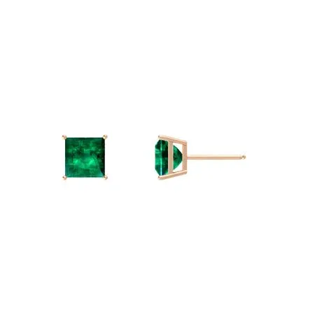 24k Rose Gold Plated 2 Cttw Emerald Princess Cut Stud Earrings