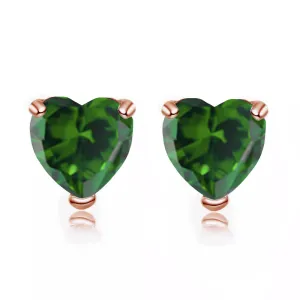 24k Rose Gold Plated 3 Carat Heart Created Emerald Stud Earrings