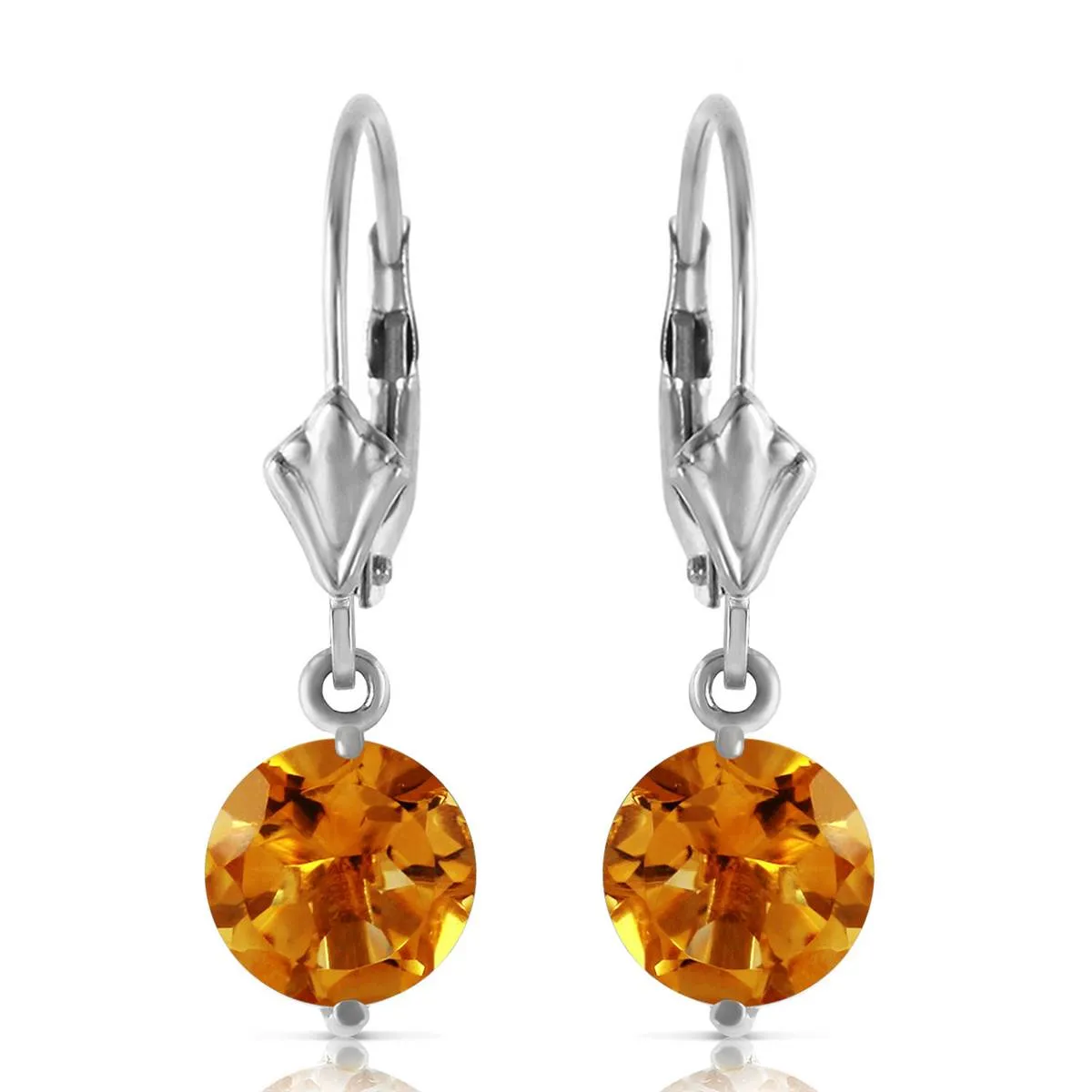 3.1 Carat 14K Solid White Gold Leverback Earrings Citrine