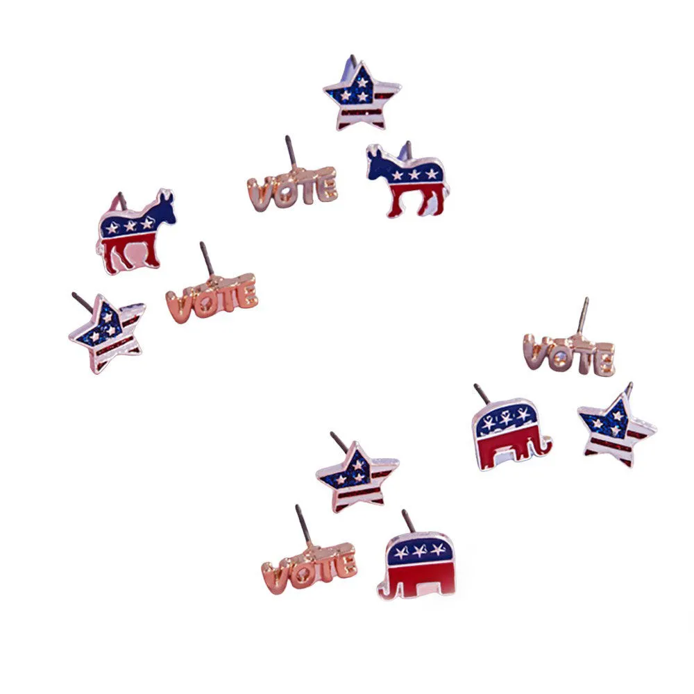 3Pairs - Enamel VOTE Democrat Donkey Stud Earring Set