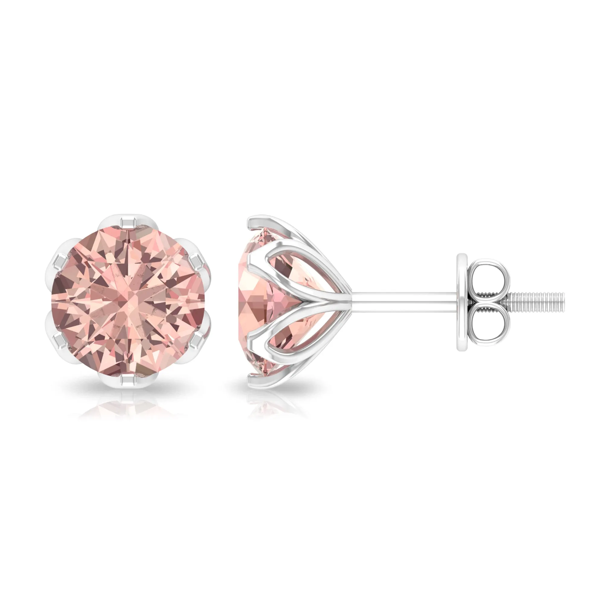 6 MM Morganite Solitaire Stud Earrings in Lotus Basket Setting