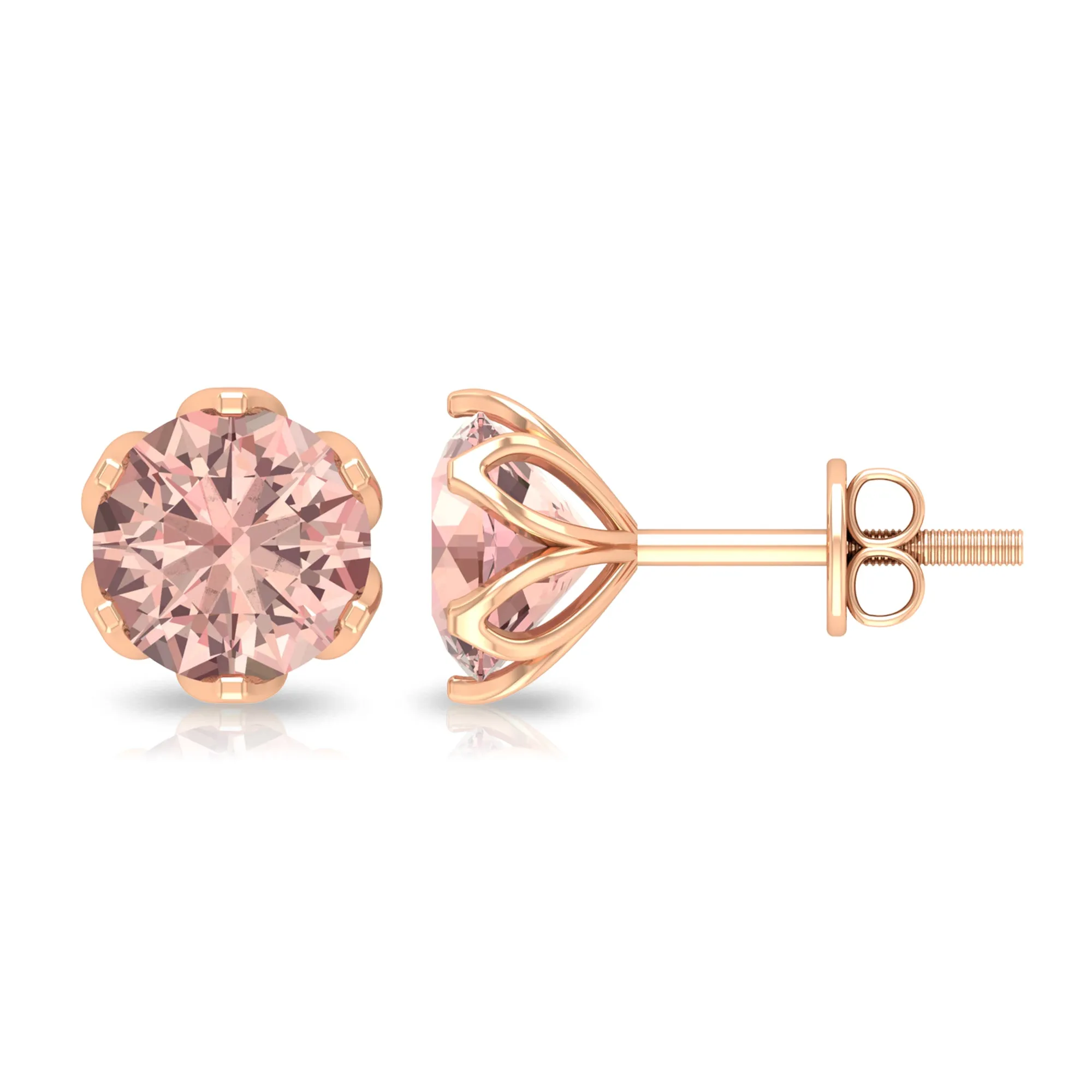 6 MM Morganite Solitaire Stud Earrings in Lotus Basket Setting