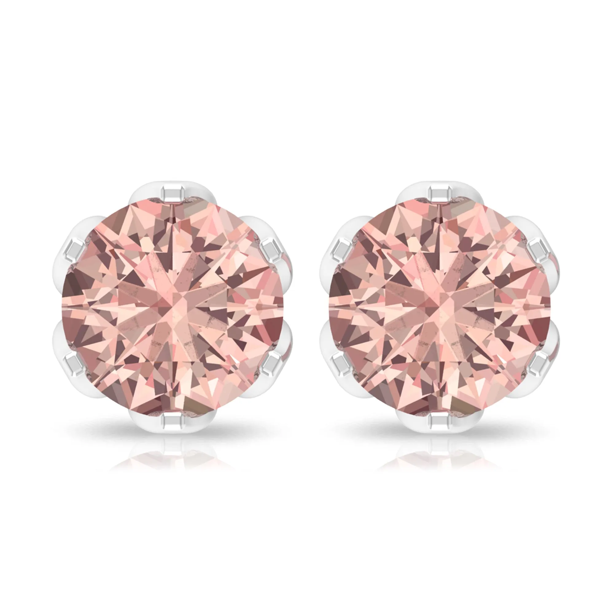 6 MM Morganite Solitaire Stud Earrings in Lotus Basket Setting