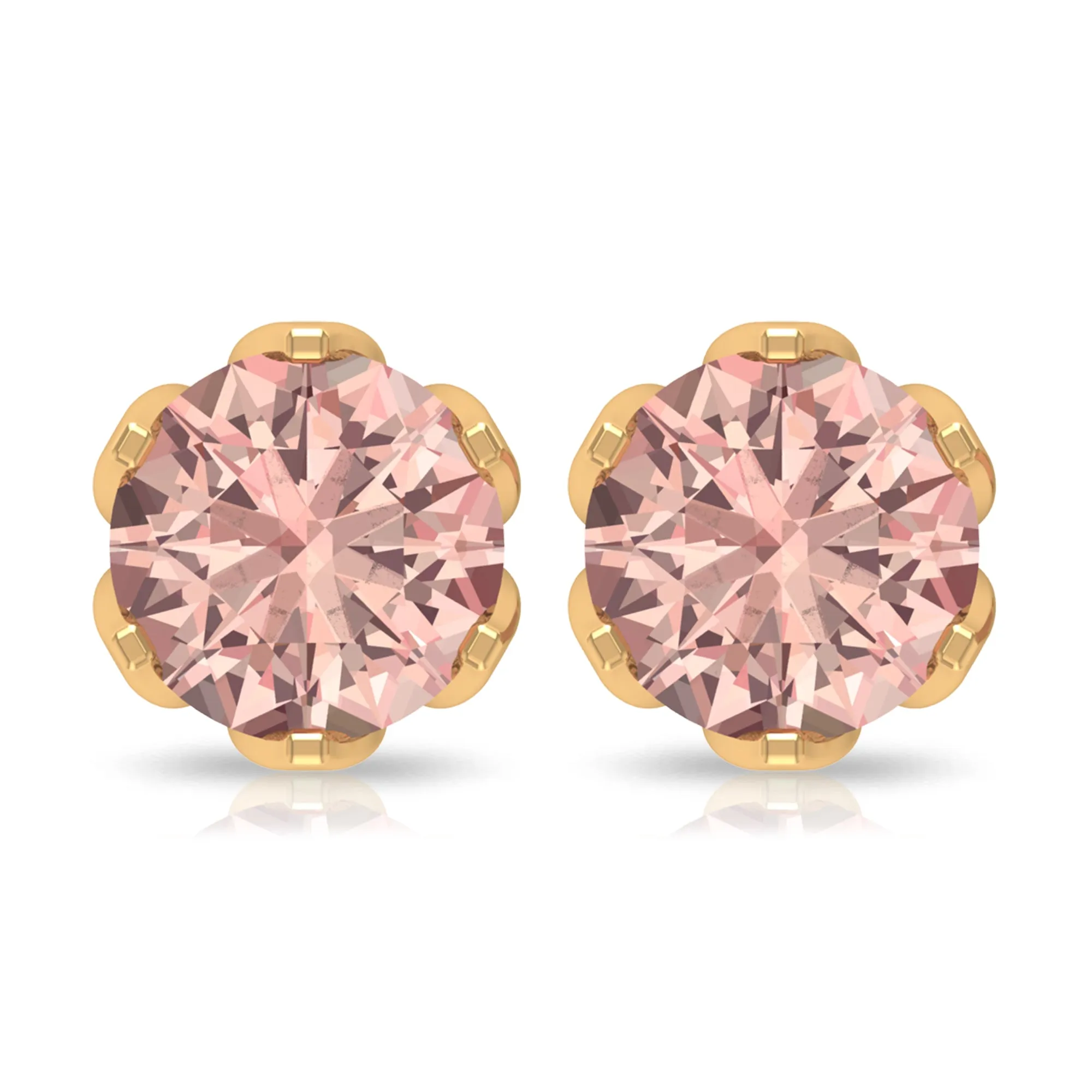 6 MM Morganite Solitaire Stud Earrings in Lotus Basket Setting