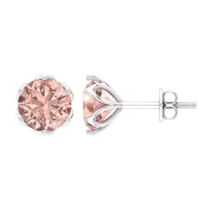 6 MM Morganite Solitaire Stud Earrings in Lotus Basket Setting