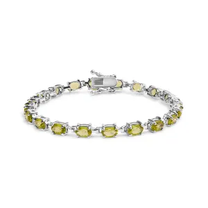 .925 Sterling Silver 10.0 Cttw Oval Shaped Created Green Peridot Link Bracelet