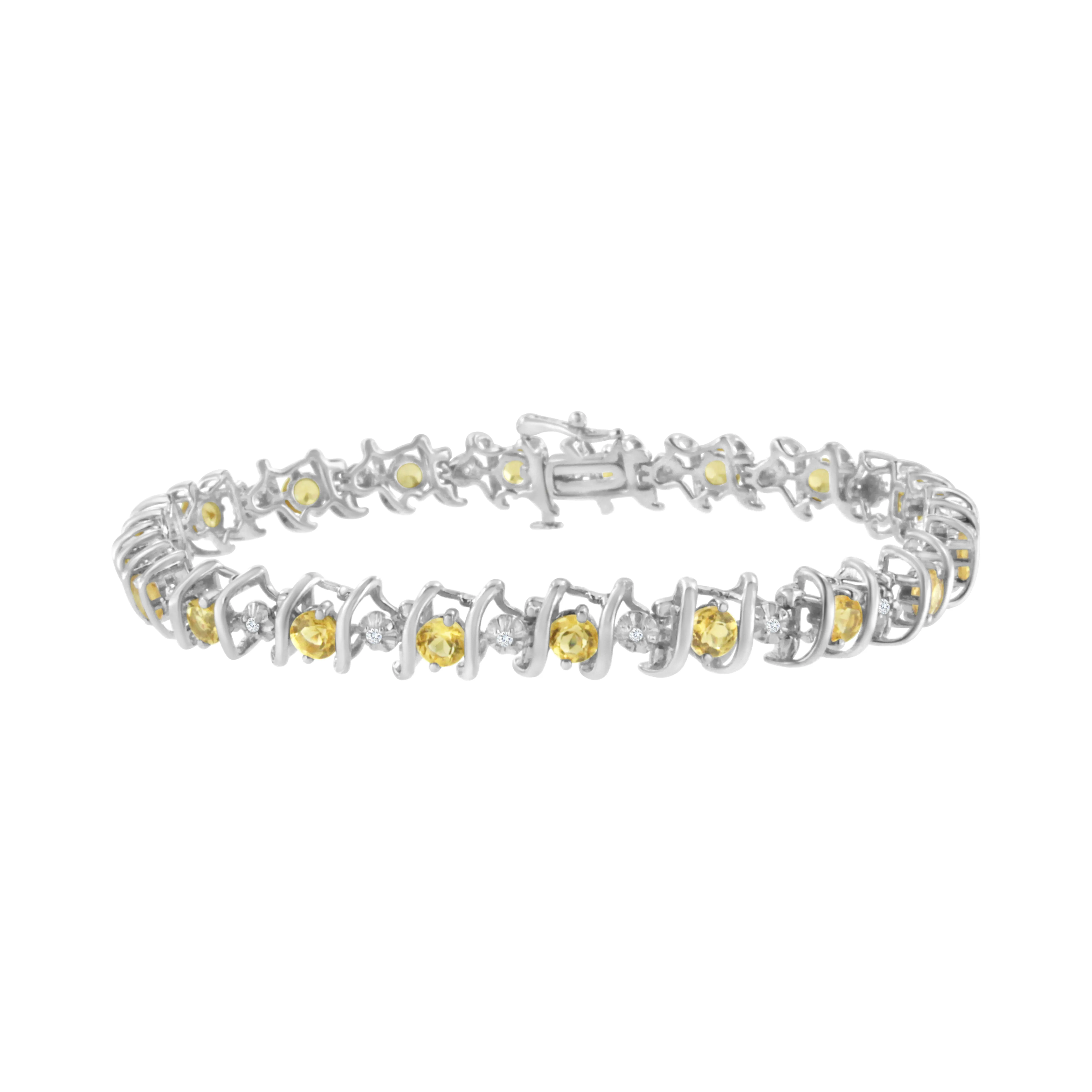 .925 Sterling Silver Lab-Grown Birthstone and 1/6 Cttw Round Diamond Tennis Bracelet