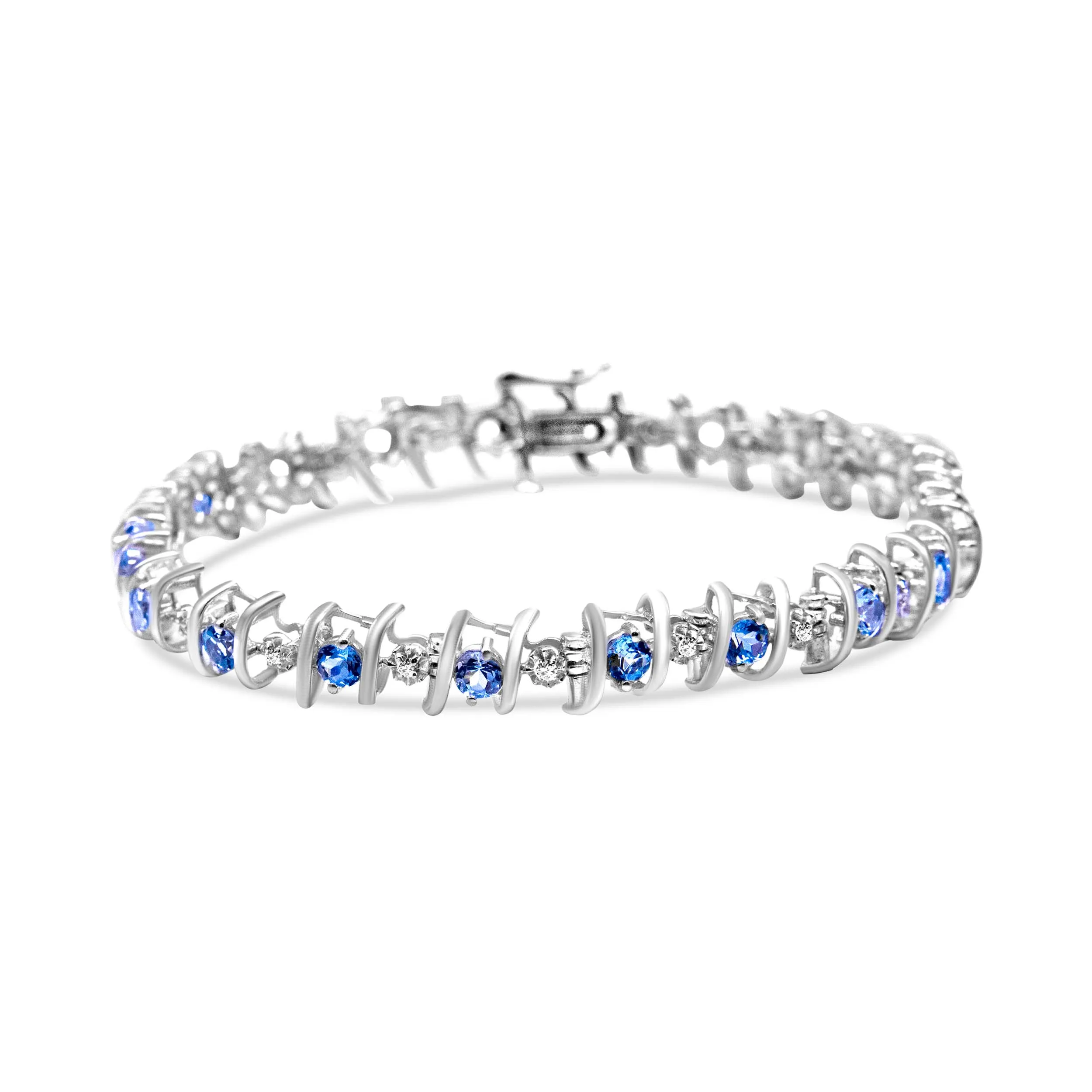 .925 Sterling Silver Lab-Grown Birthstone and 1/6 Cttw Round Diamond Tennis Bracelet