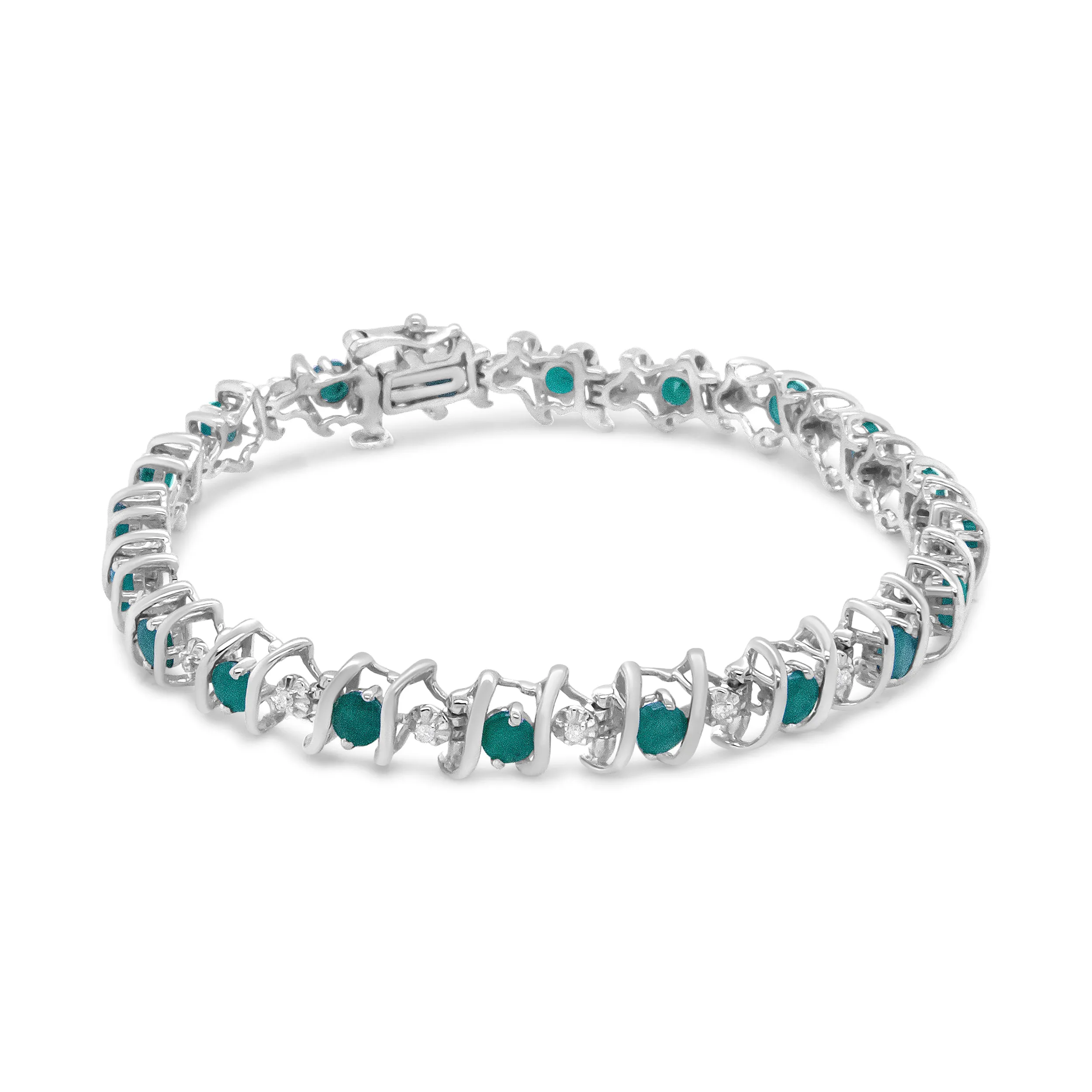 .925 Sterling Silver Lab-Grown Birthstone and 1/6 Cttw Round Diamond Tennis Bracelet