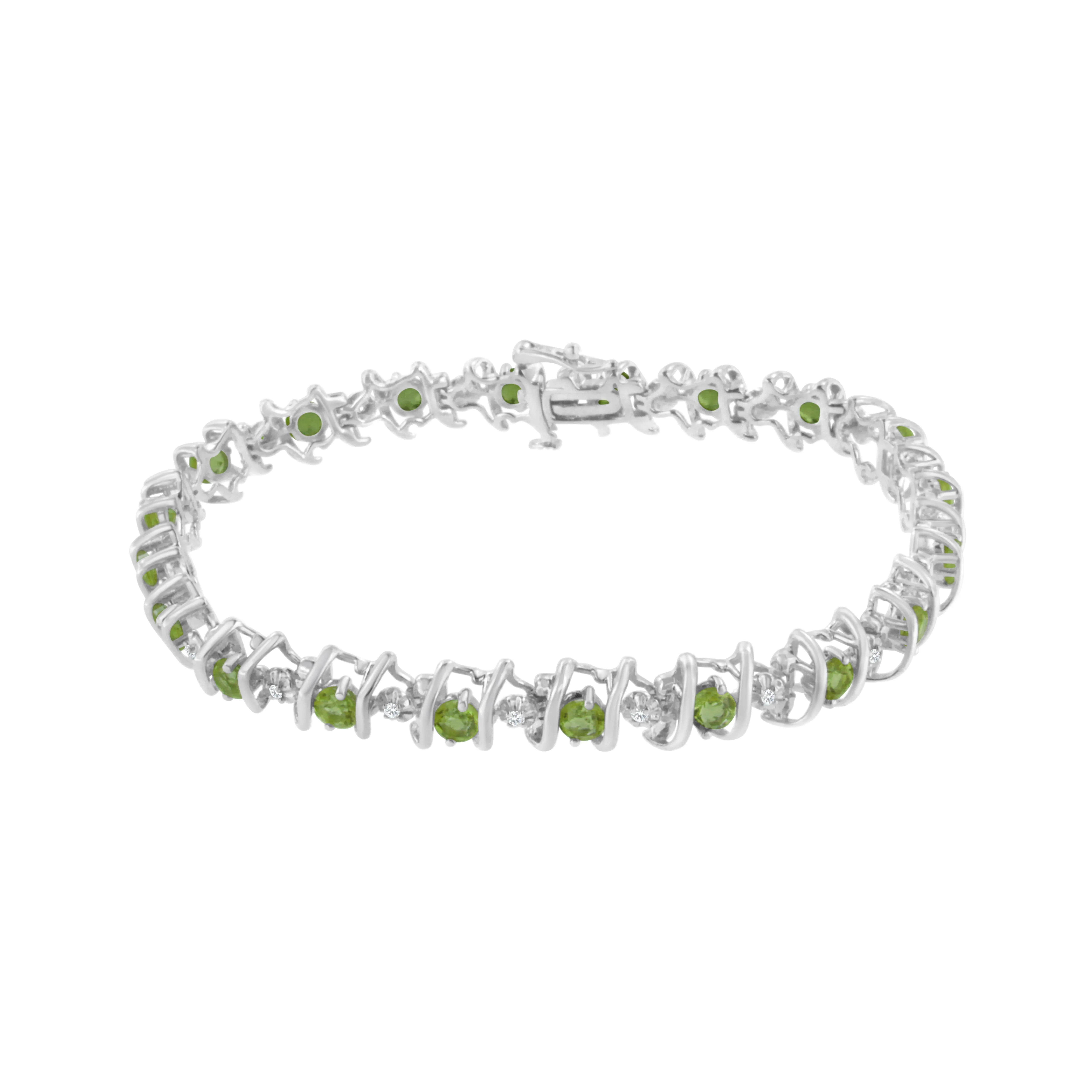 .925 Sterling Silver Lab-Grown Birthstone and 1/6 Cttw Round Diamond Tennis Bracelet