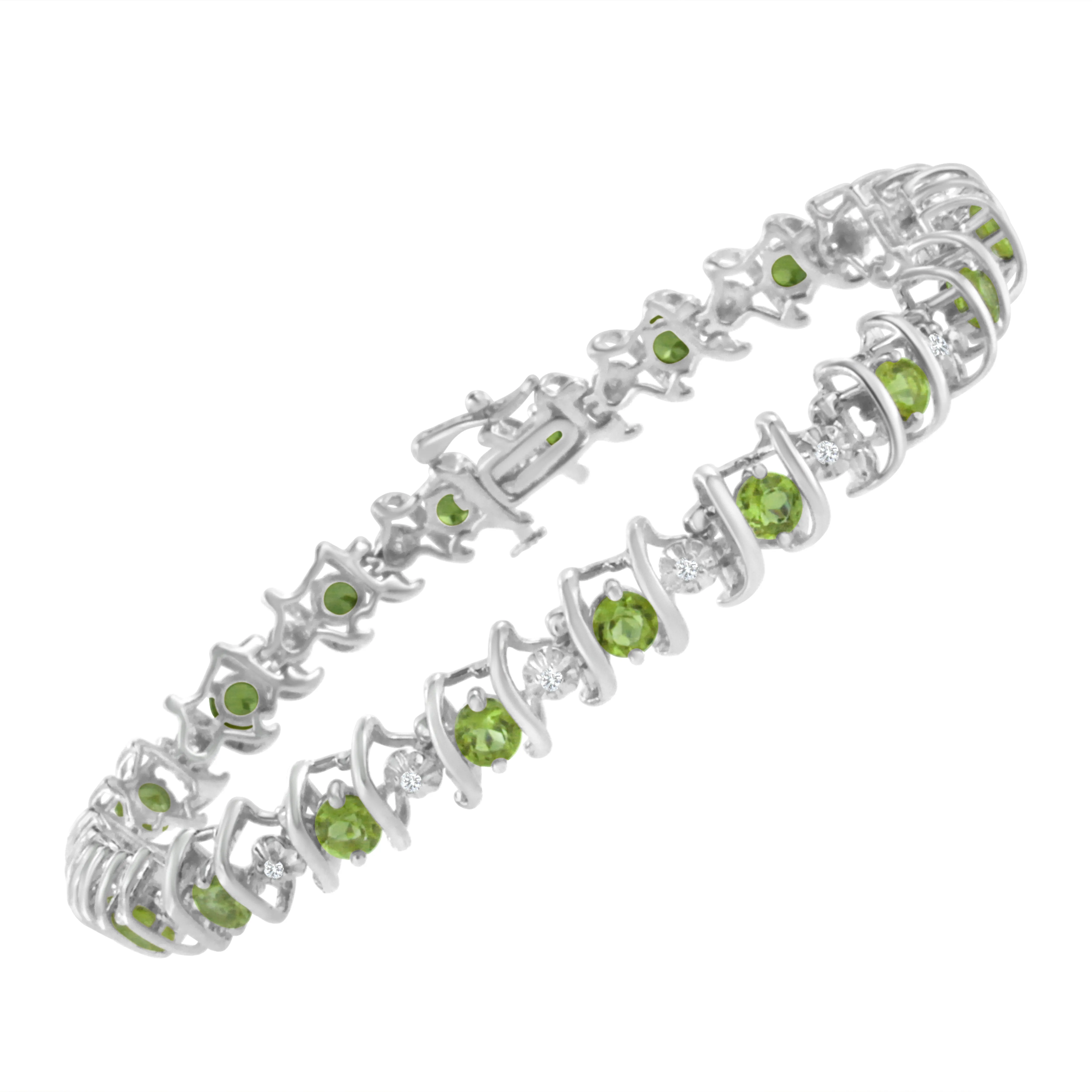 .925 Sterling Silver Lab-Grown Birthstone and 1/6 Cttw Round Diamond Tennis Bracelet