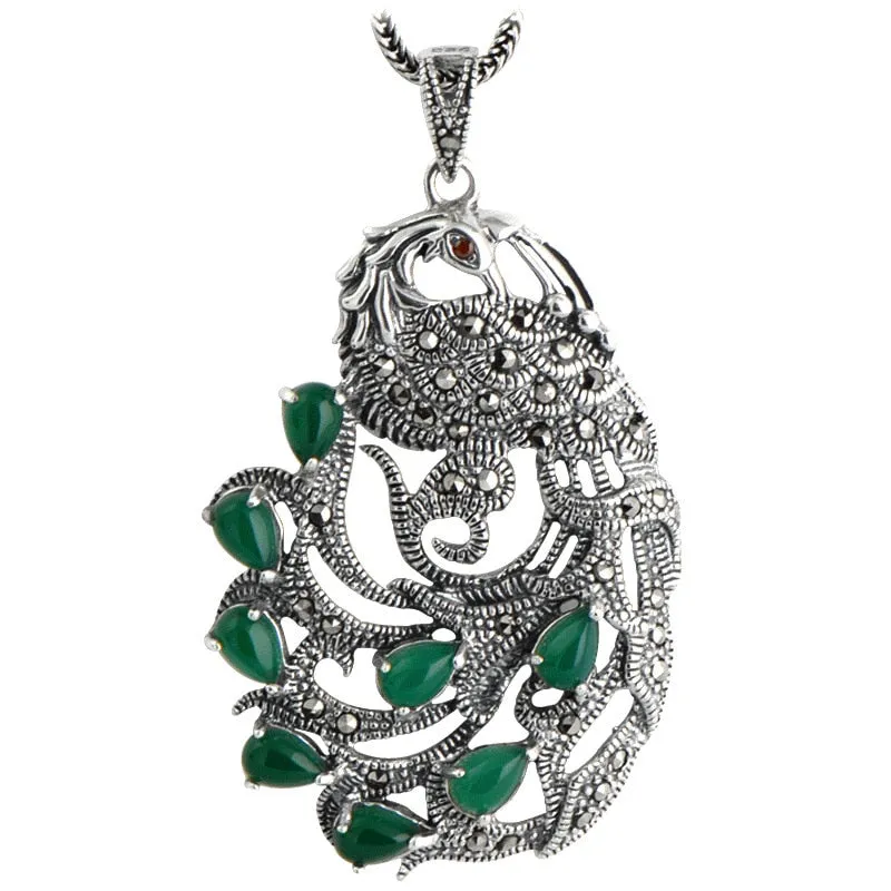 925 Sterling Silver Peacock Natural Gemstone Pendants