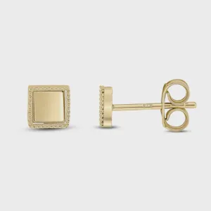 9ct Yellow Gold Beaded Square Studs