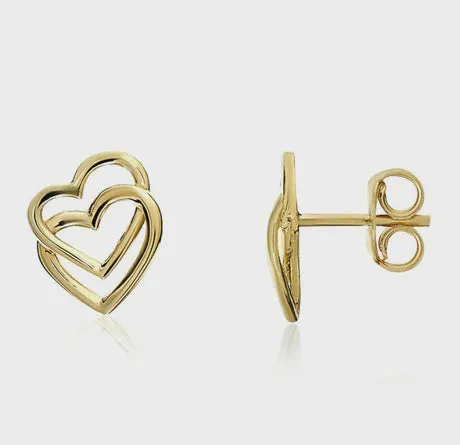 9ct Yellow Gold Double Heart Studs