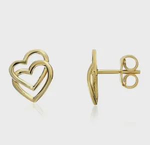 9ct Yellow Gold Double Heart Studs